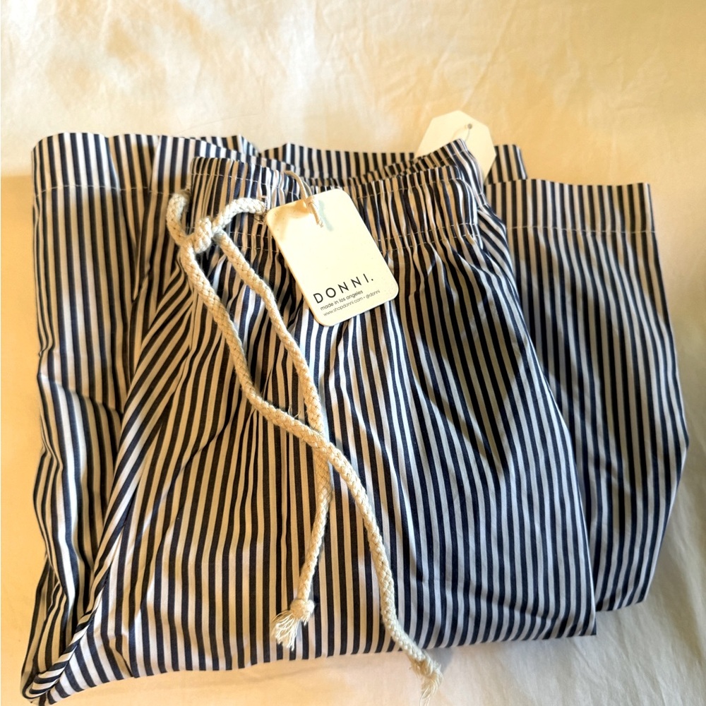 DONNI. Blue Pinstripe Tie Pants - XS